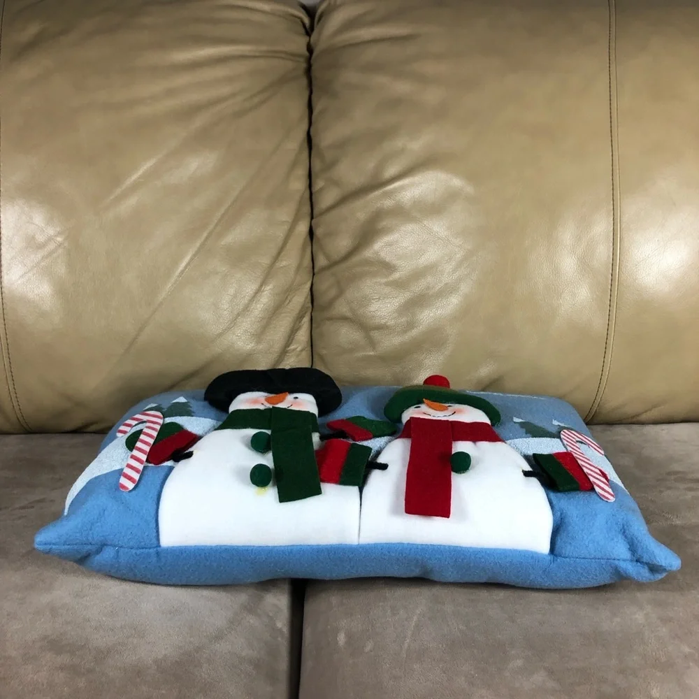 2 Hand Made 3D Felt Multicolor Christmas Holliday Snow Men Reindeers Pillows